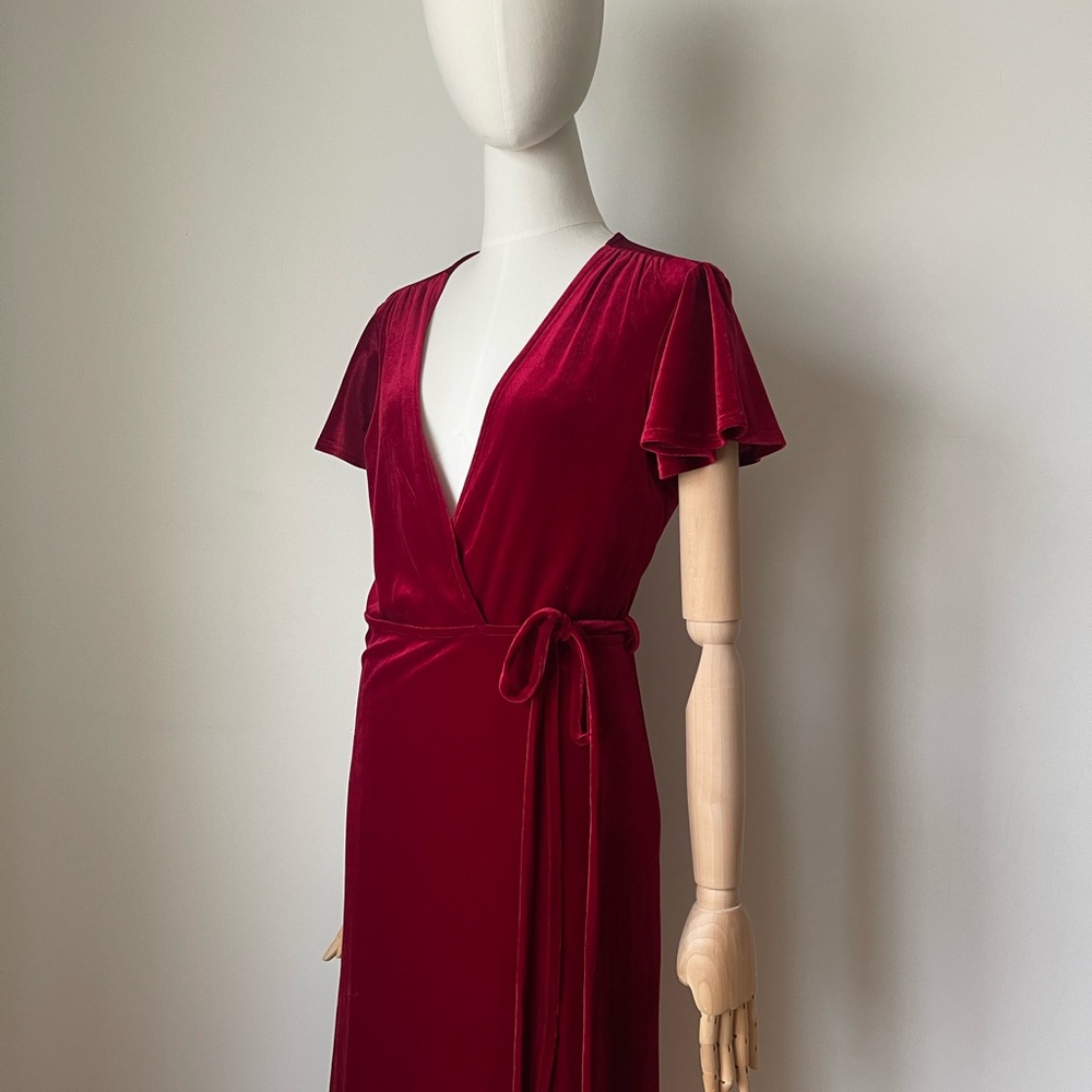 BHLDN Thrive Red Velvet Wrap Dress small - Picture 6 of 7